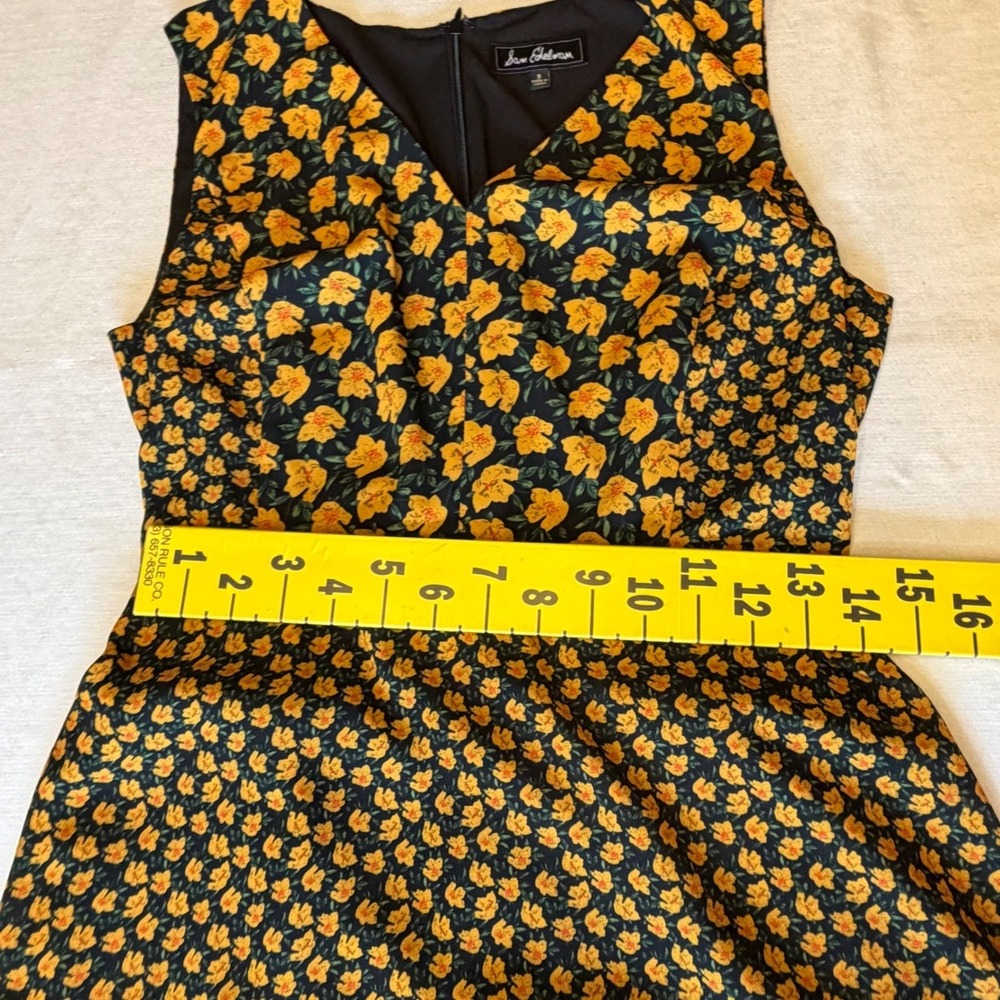 Sam Edelman Tiered Midi Dress Women 8 Black Yellow Floral Ruffle High-Low - Picture 15 of 16